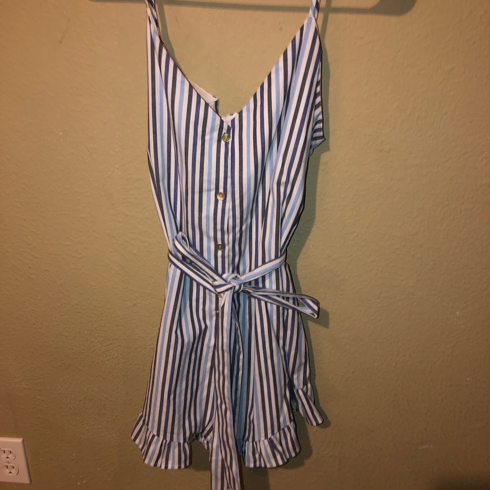 Blue striped romper